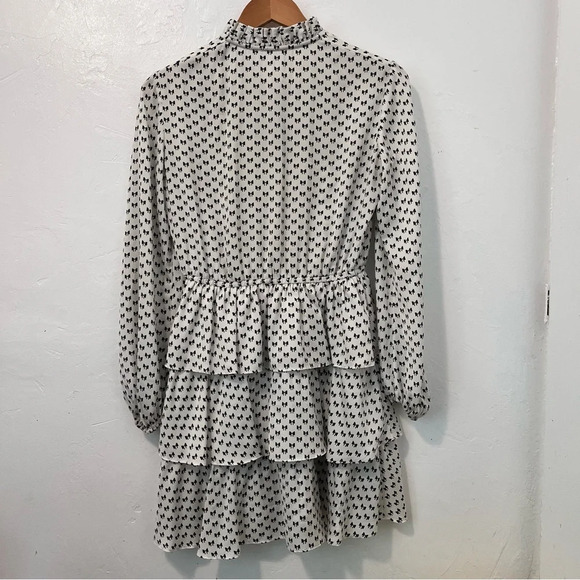 Maje Rinala Mini Dress Bow Print Size 36 Satin White Tie Neck - Picture 5 of 11